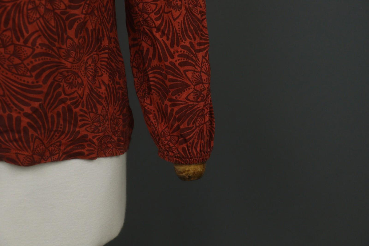 GUDRUN SJODEN Orange Floral Long Sleeve Round Neck Pullover Knit Top – Size S