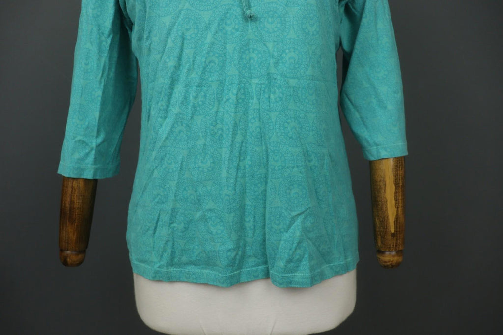 MARIMEKKO MIKA PURAINEN Green Geo Print Cotton 3/4 Sleeve Tie Neck Blouse Top