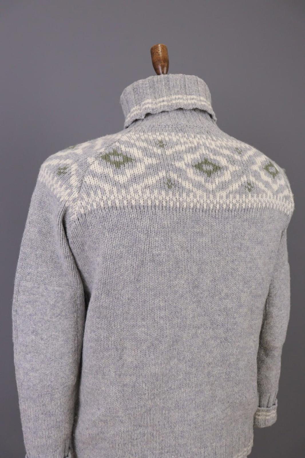 DEVOLD Gray Vintage Fair Isle Turtle Neck Wool Knit Ski Sweater – Size M