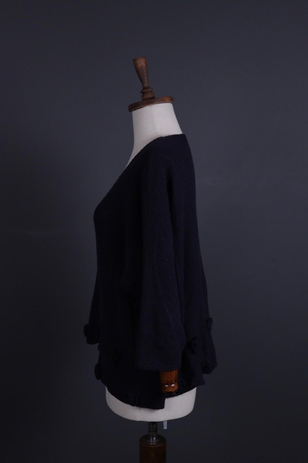 GRIZAS Black Wool Crochet Knit Oversized Boyfriend Sweater – Size L