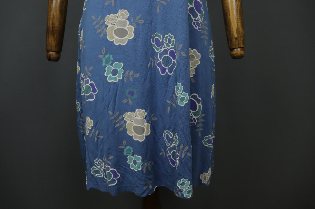GUDRUN SJODEN Blue Modal Floral Short Sleeve Scoop Neck Shift Dress – Size L