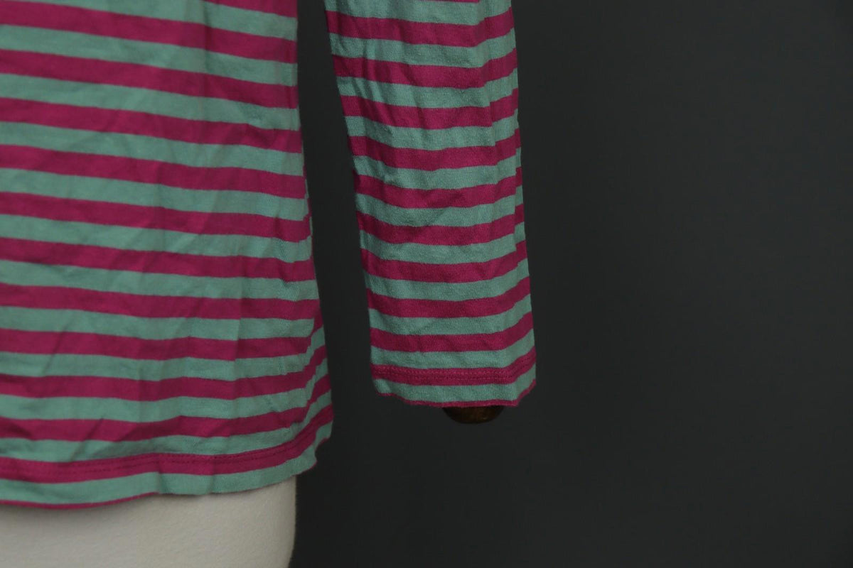 GUDRUN SJODEN Teal Pink Striped Casual Long Sleeve Pullover Blouse Top – Size S