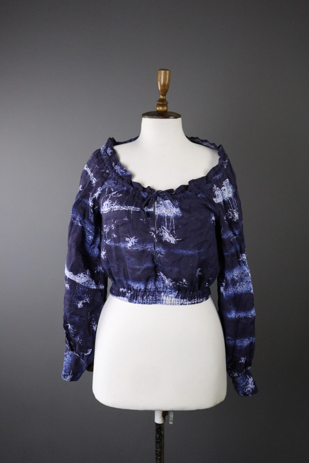 120% LINO Designer Floral Summer Casual Party Cocktail Blouse Shirt – Size M