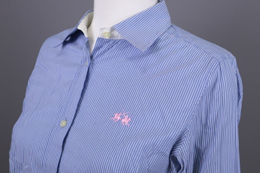 La Martina Blue Pinstripe Long Sleeve Blouse Shirt – Size M – Used