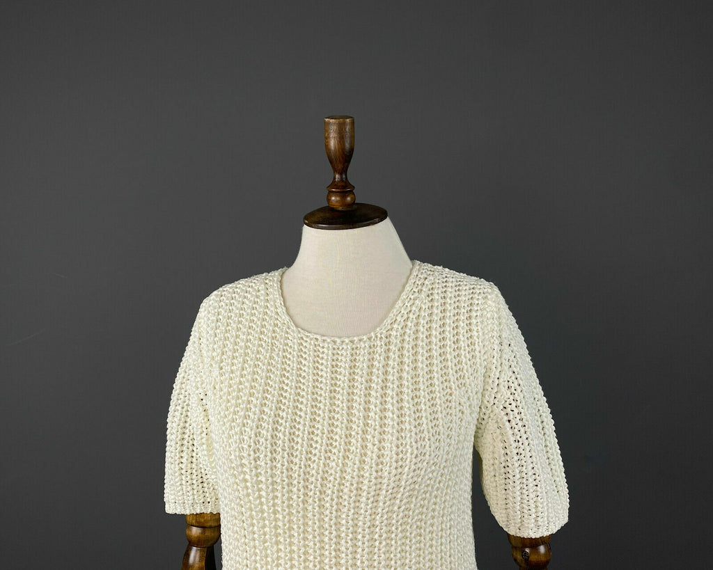 Elisa Cavaletti White Short Sleeve Chunky Knit Pullover Sweater L – Women's