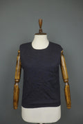 ESCADA Navy 100% Wool Knitted Short Sleeve Round Neck Pullover Sweater – Size 40