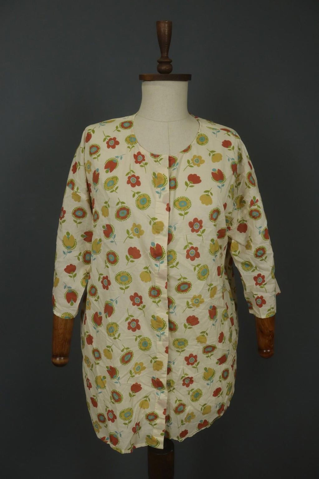 GUDRUN SJODEN Multi Floral Long Sleeve Crew Neck Short Shirt Dress – Size M