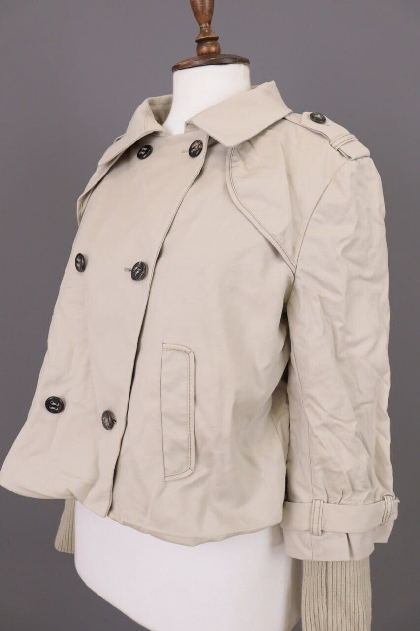 Laurel Beige Double Breasted Designer Wool Cropped Coat Jacket – Size 44