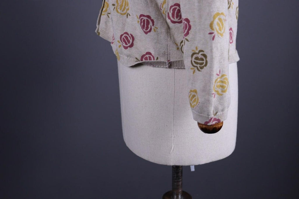 GUDRUN SJODEN Beige Floral Knit Cardigan Sweater – Size M