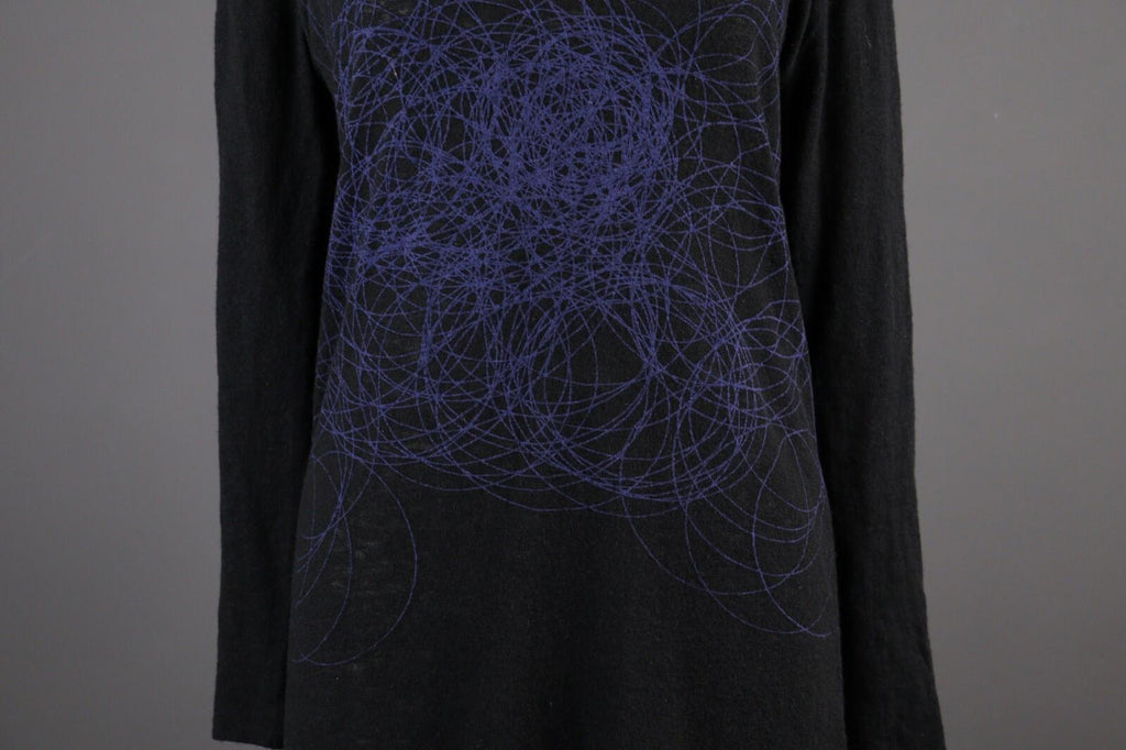 SARAH PACINI Black Wool Abstract Oversize High Neck Sweater Midi Dress – Size L