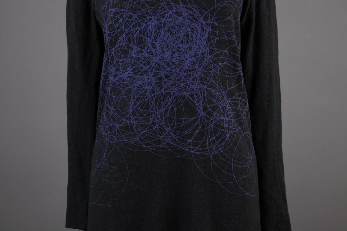 SARAH PACINI Black Wool Abstract Oversize High Neck Sweater Midi Dress – Size L