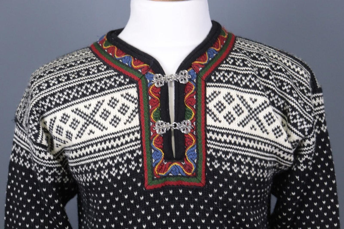 DALE OF NORWAY Black Fair Isle Wool Ski Sweater – Size S