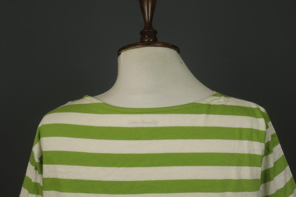 GUDRUN SJODEN White Green Striped 100% Cotton Crew Neck Pullover T-Shirt – Size L