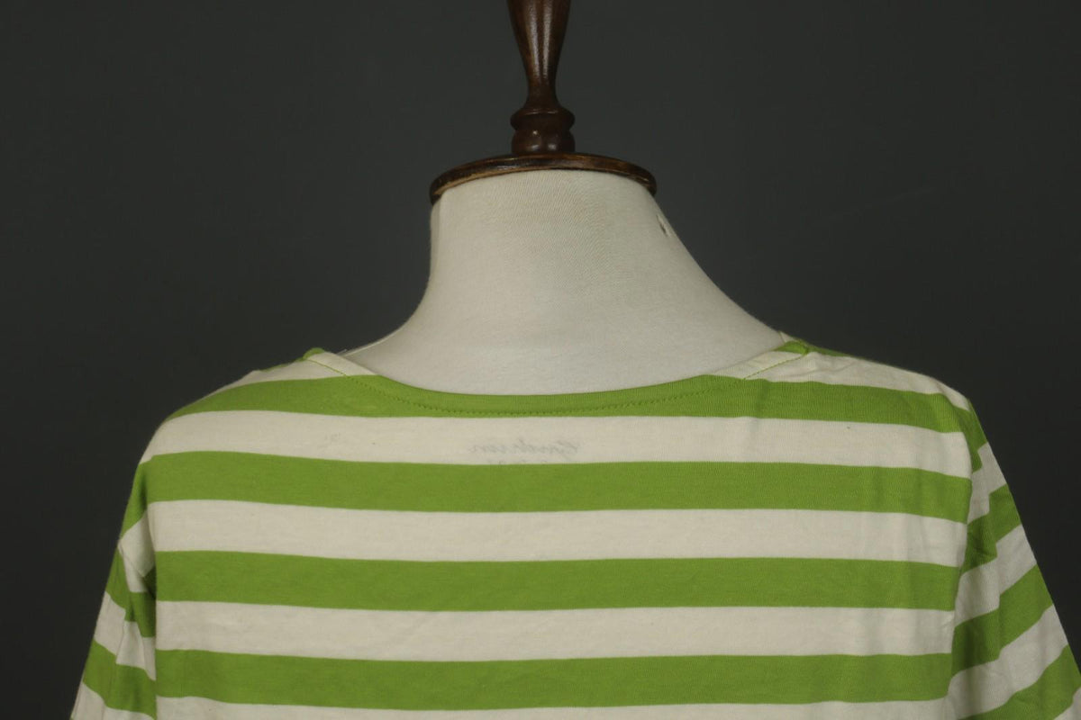GUDRUN SJODEN White Green Striped 100% Cotton Crew Neck Pullover T-Shirt – Size L