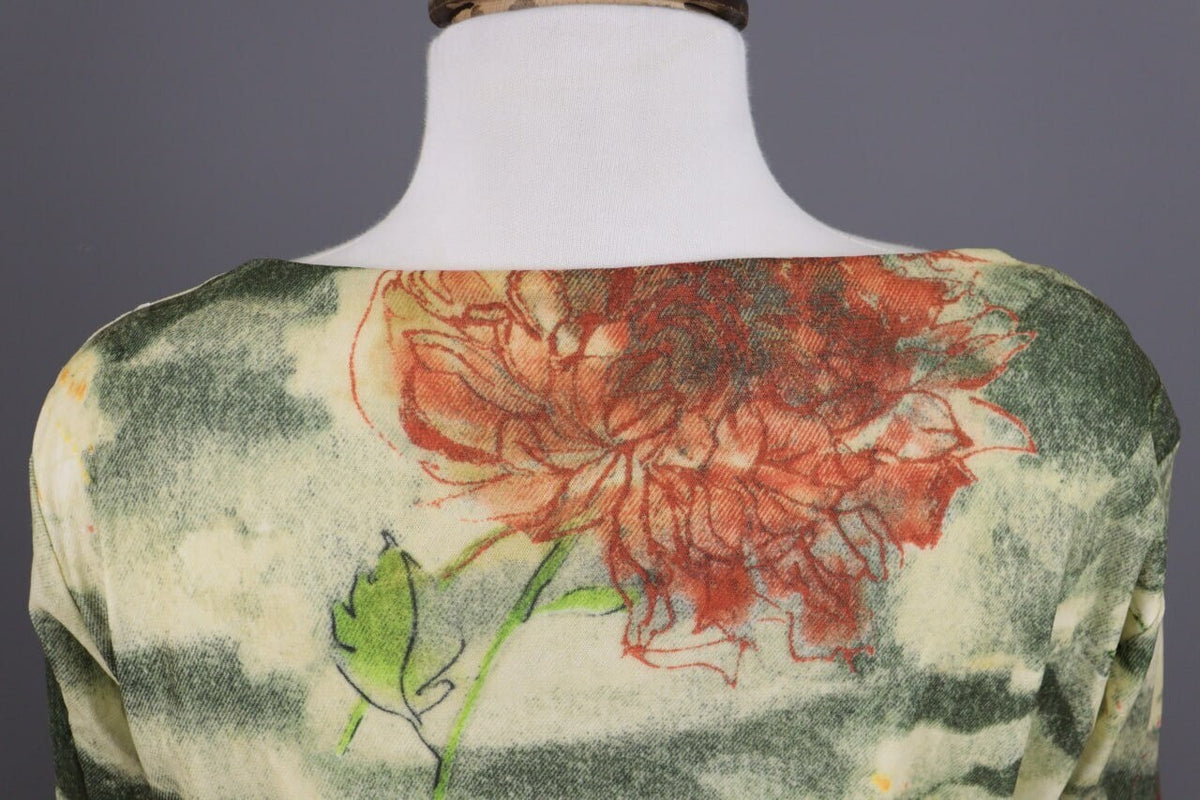 Elisa Cavaletti Green Floral Designer Short Sleeve Blouse Shirt – Size 46 / L