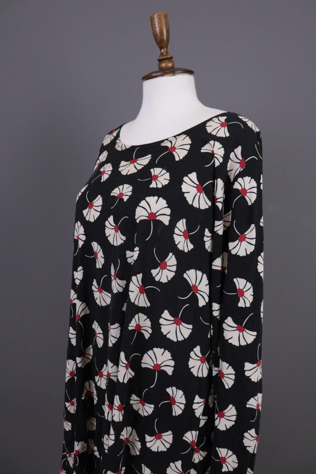 GUDRUN SJODEN Black Floral Relaxed Long Sleeve Blouson Midi Dress – Size L