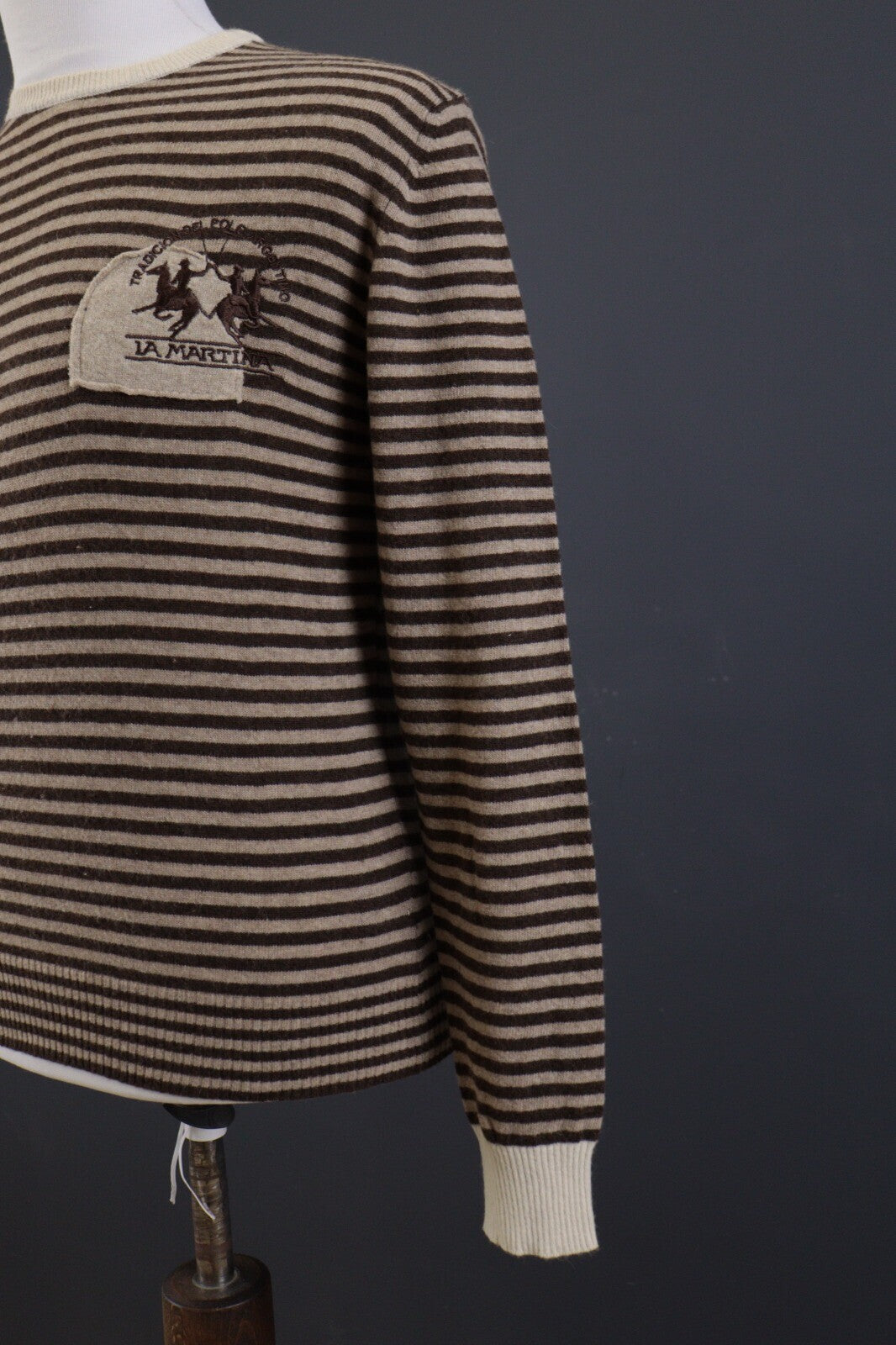 La Martina Brown Stripe Wool Brown Men's Crew Neck Sweater – Size M