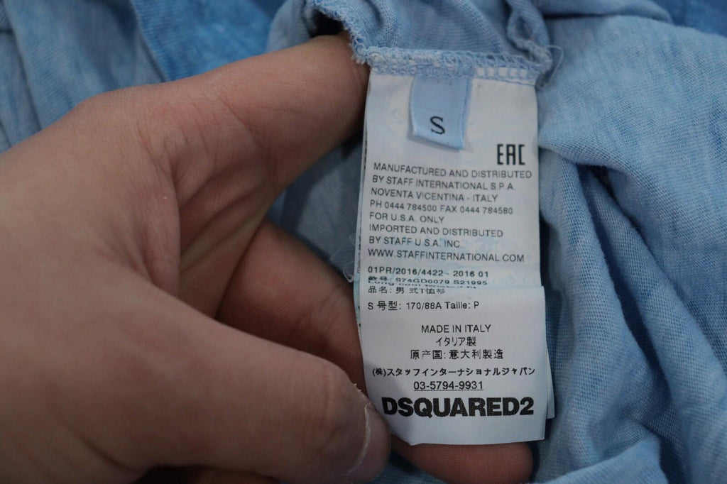 DSQUARED2 Blue Linen Long Sleeve Printed Top Sweatshirt – Size S