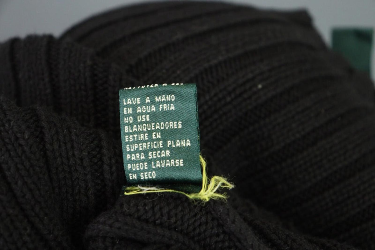 LAUREN RALPH LAUREN Petite Ribbed Black Knit Sweater Sz S