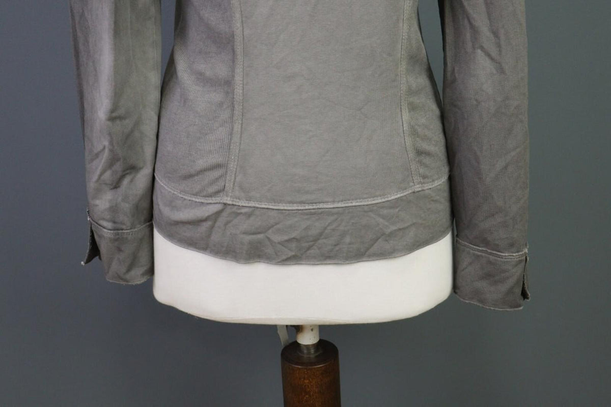 BOTTEGA Gray Lagenlook Designer Embroidered Cardigan Sweater