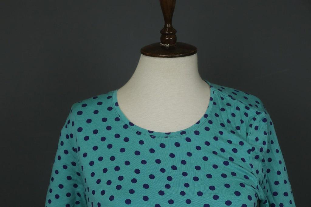 GUDRUN SJODEN Green Blue Polka Dot Round Neck Long Sleeve Tunic Dress – Size S