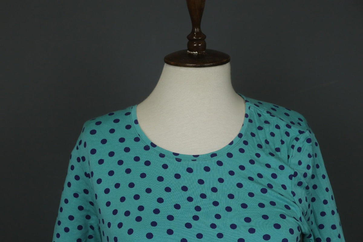 GUDRUN SJODEN Green Blue Polka Dot Round Neck Long Sleeve Tunic Dress – Size S