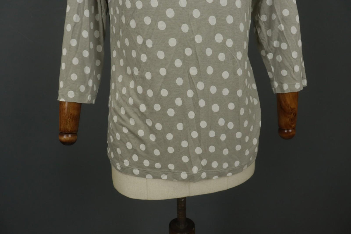 GUDRUN SJODEN Gray Polka Dot Lyocell Long Sleeve Round Neck Blouse Top – Size L