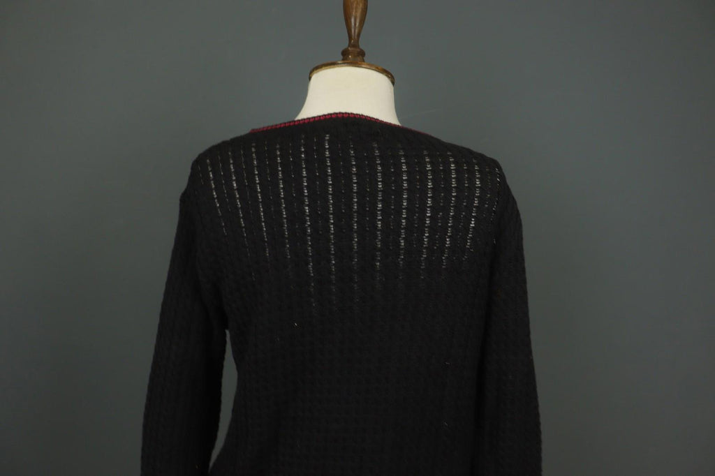 IVKO Black Viscose Open Knit Raglan Sleeve V-Neck Button Front Cardigan – Size 40