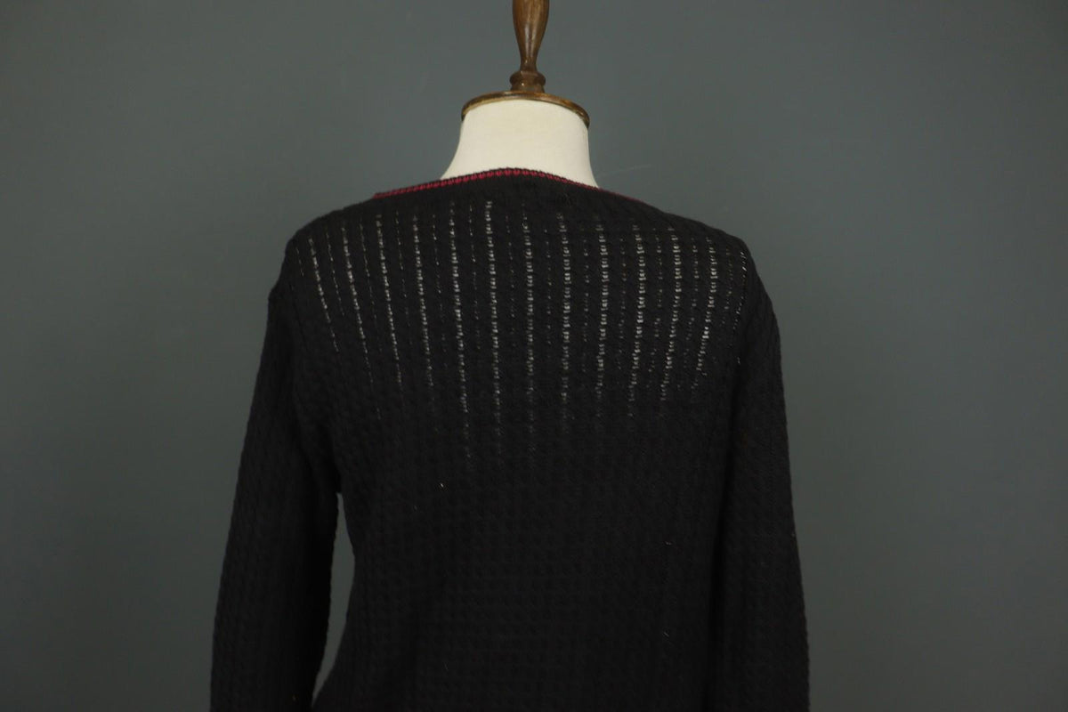 IVKO Black Viscose Open Knit Raglan Sleeve V-Neck Button Front Cardigan – Size 40