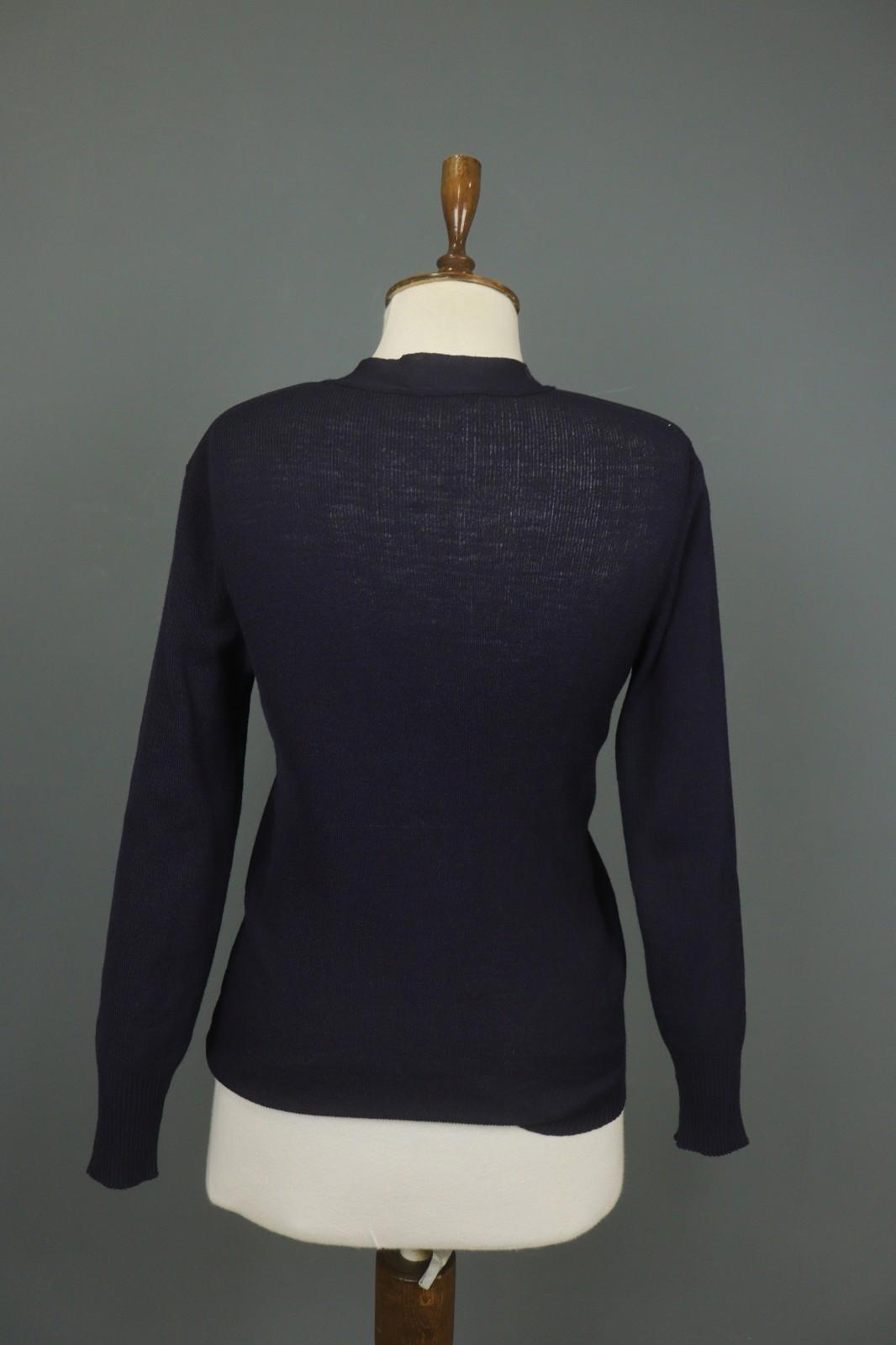 ESCADA Navy Wool Tight Kint Raglan Sleeve V-Neck Button Front Cardigan – Size 40