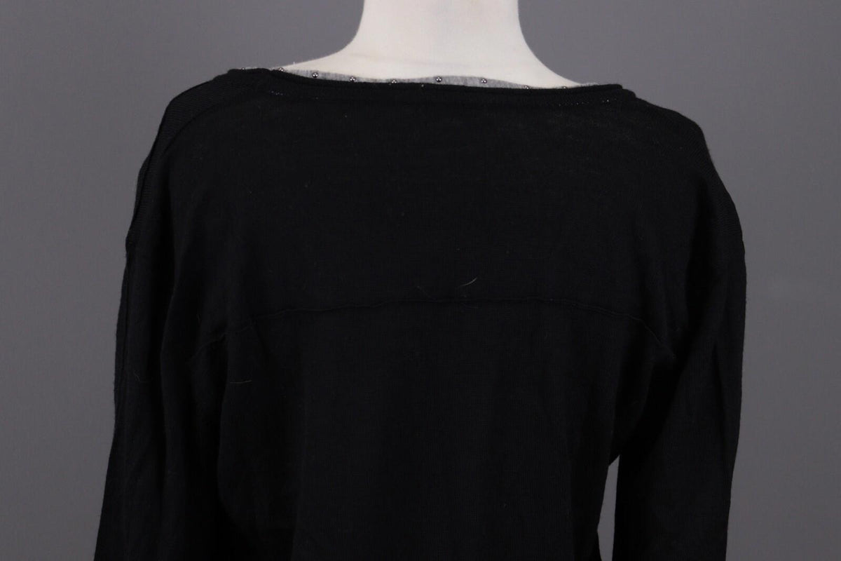 VERSACE COLLECTION Black Merino Wool Knit Long Sleeve Top Tunic Shirt – Size M