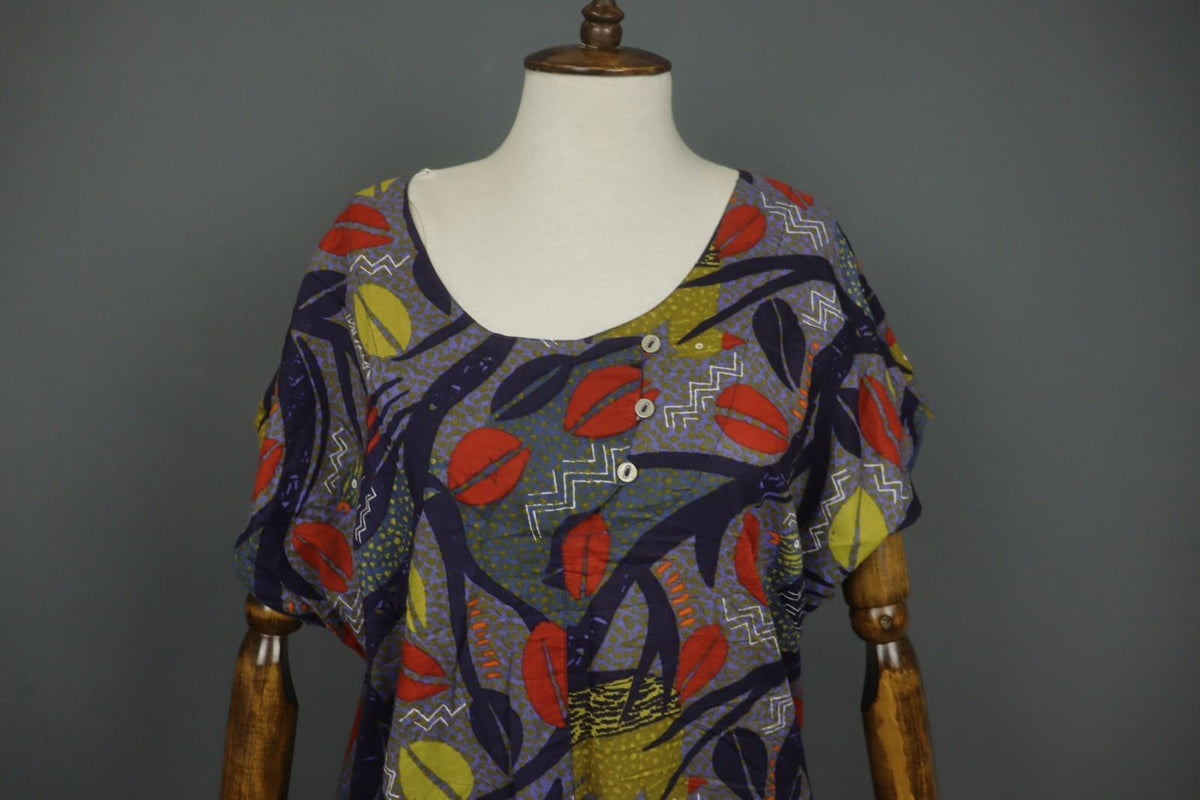 GUDRUN SJODEN Multicolor Printed Round Neck Short Sleeve Sheath Dress – Size XL