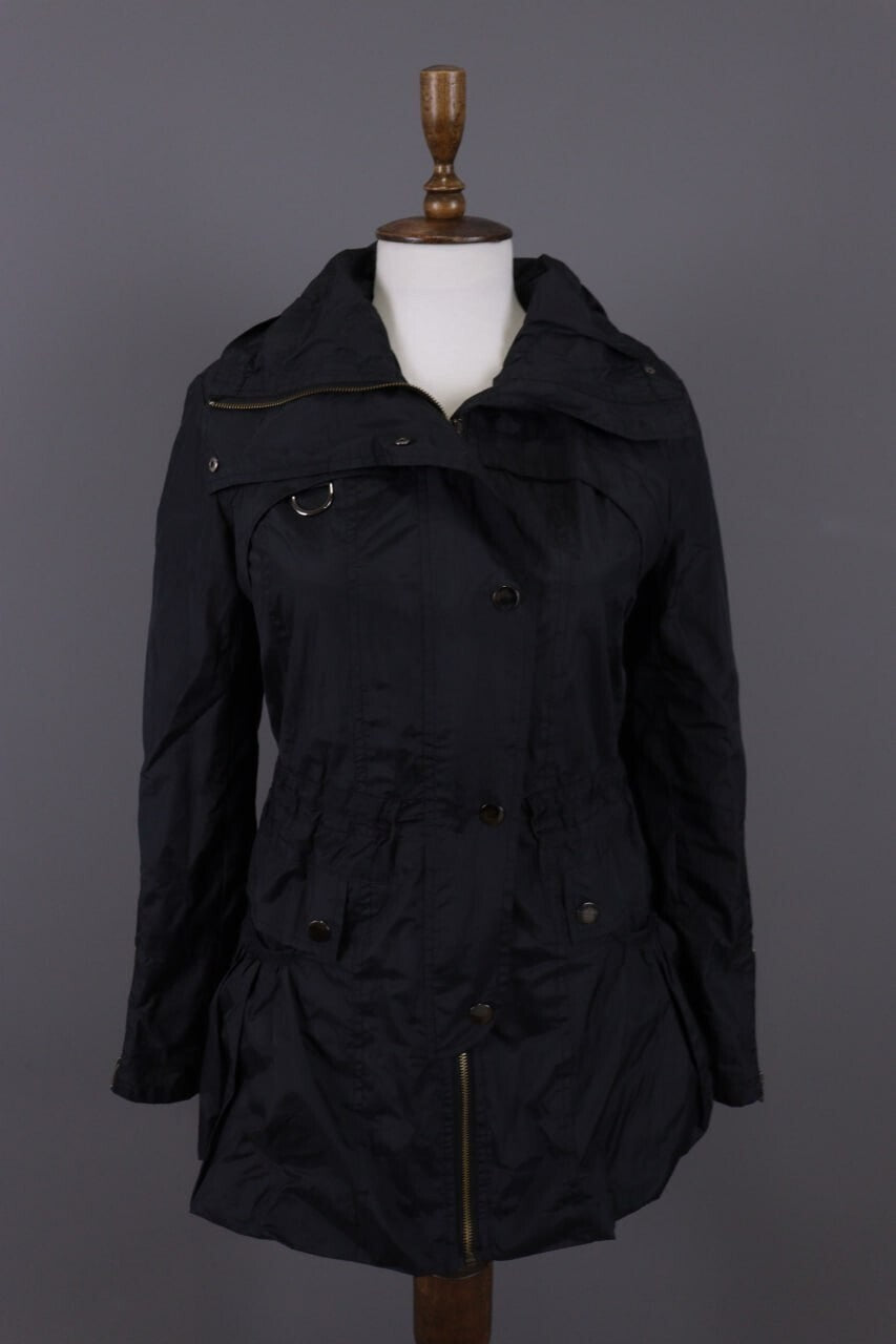 Cop. Copine Black Lagenlook Full Zip Veste Designer Parka Coat Jacket – Size 30