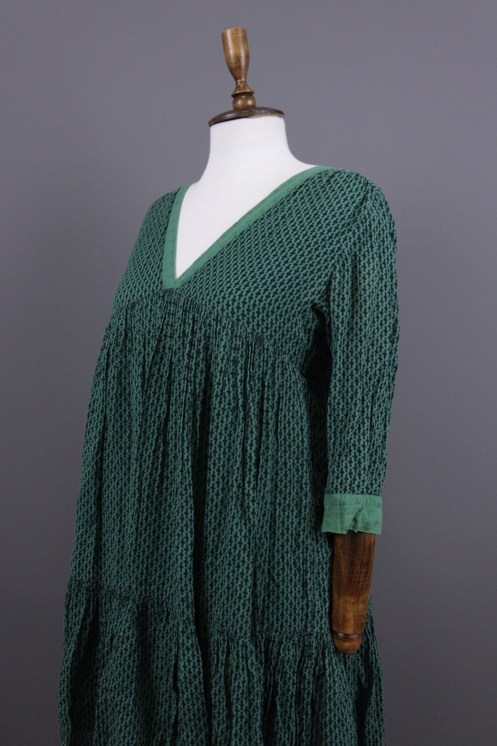 BA&SH Tanja Green Lagenlook Relaxed 3/4 Sleeve Blouson Dress – Size 0 / XS