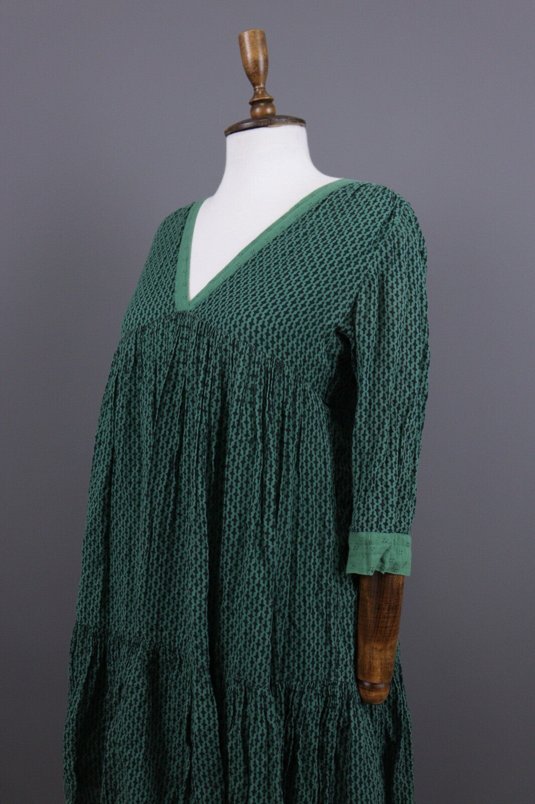 BA&SH Tanja Green Lagenlook Relaxed 3/4 Sleeve Blouson Dress – Size 0 / XS