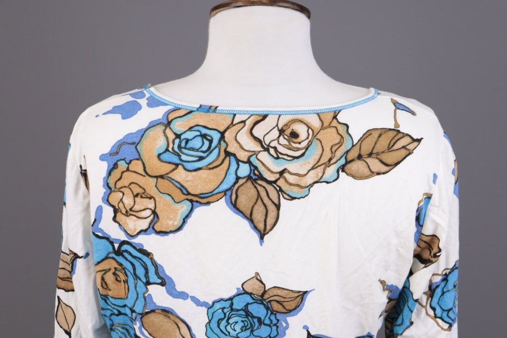 Bottega by Elisa Cavaletti White Floral Linen 3/4 Sleeve Top Shirt – Size L