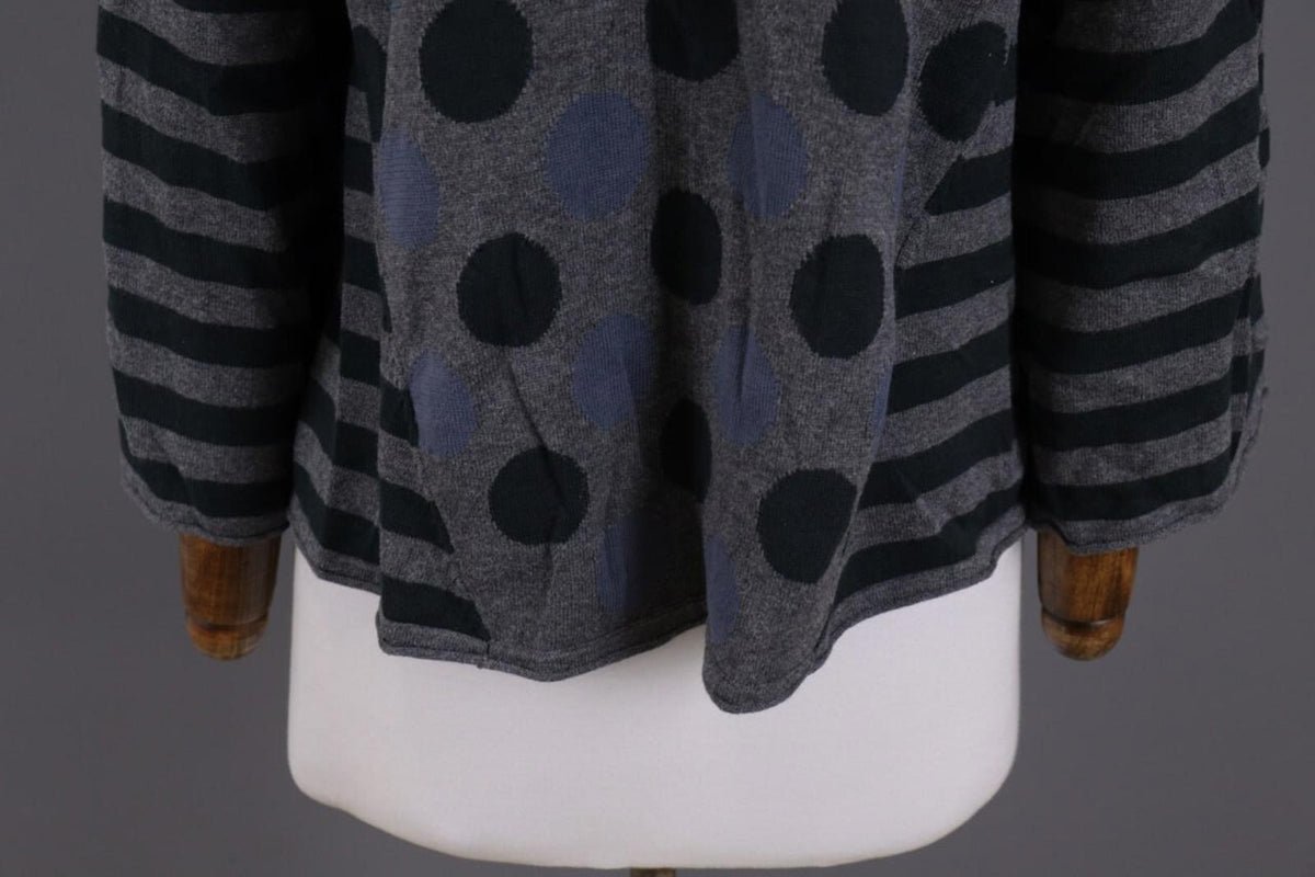 GUDRUN SJODEN Gray Dotted Striped Cape Wrape Knit Cardigan Sweater – Size L