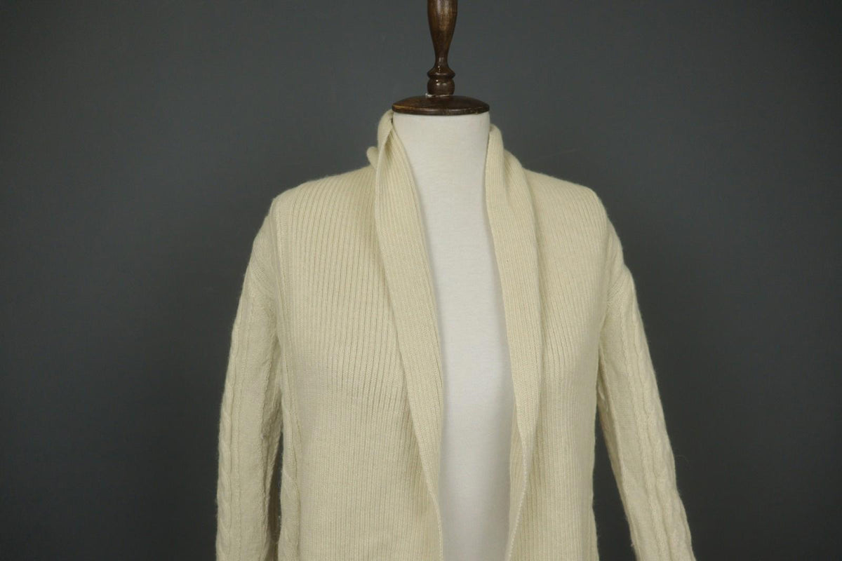 KUNA Beige 100% Baby Alpaca Knit Long Sleeve Open Front Cardigan Sweater – Size S
