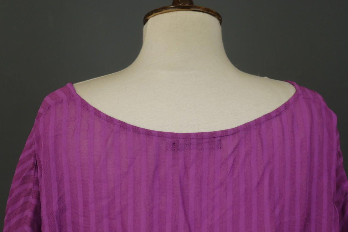 GUDRUN SJODEN Pink Striped 100% Viscose Short Sleeve Pullover Blouse Top Sz L/XL