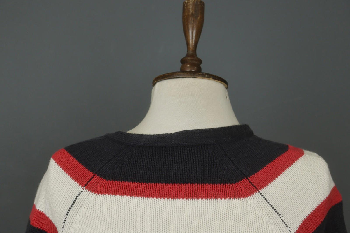 IRIS VON ARNIM Multicolor Striped Cotton Tight Knitted V-Neck Pullover Sweater