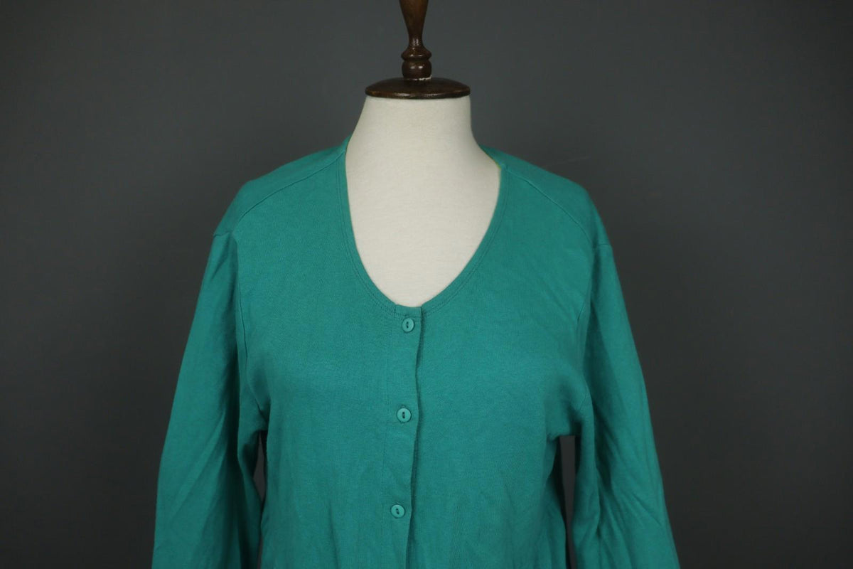GUDRUN SJODEN Green Cotton Long Sleeve Button Front Cardigan Sweater – Size L