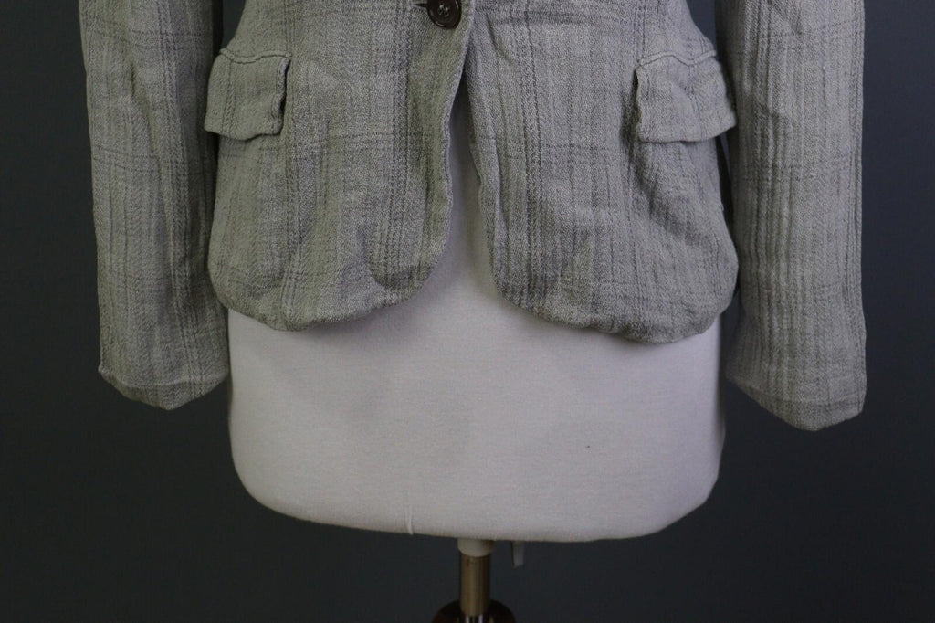JIL SANDER Gray Plaid 100% Linen Three Button Blazer Jacket – Size 38