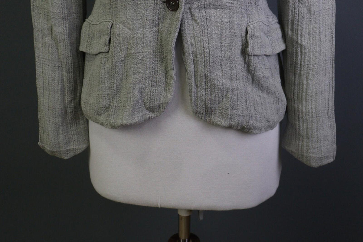 JIL SANDER Gray Plaid 100% Linen Three Button Blazer Jacket – Size 38