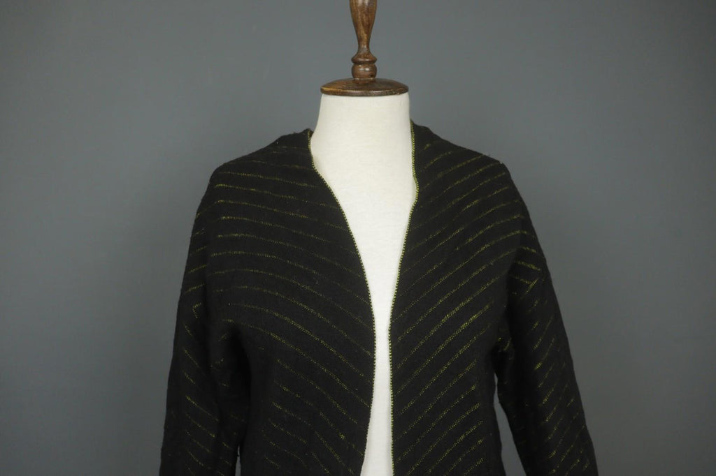 GUDRUN SJODEN Black Geo Print Wool Blend Casual Open Front Knit Long Coat – Size S