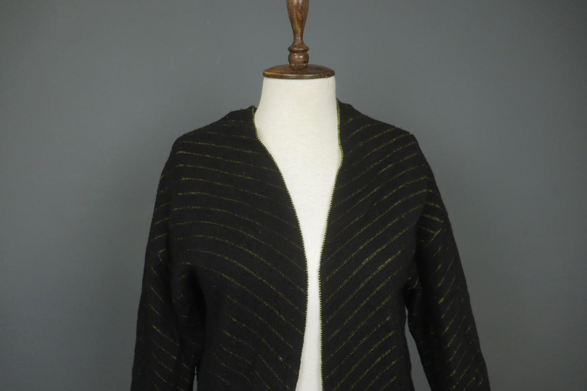 GUDRUN SJODEN Black Geo Print Wool Blend Casual Open Front Knit Long Coat – Size S