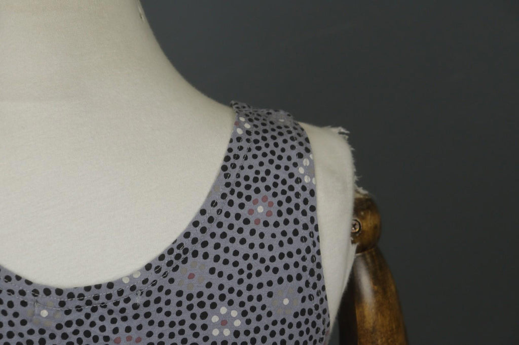 GUDRUN SJODEN Gray Modal Floral Polka Dot Sleeveless Round Neck Tank Dress Sz L