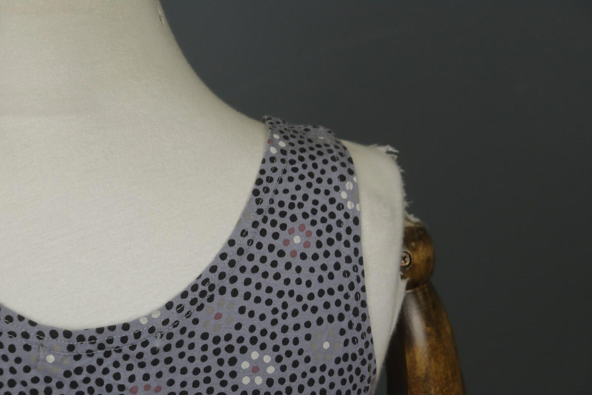 GUDRUN SJODEN Gray Modal Floral Polka Dot Sleeveless Round Neck Tank Dress Sz L