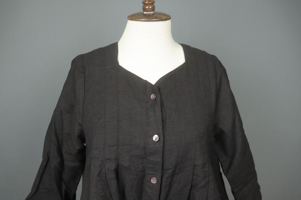 GUDRUN SJÖDEN Black Linen Pockets 3/4 Sleeve Button Front Blouse Top – Size S
