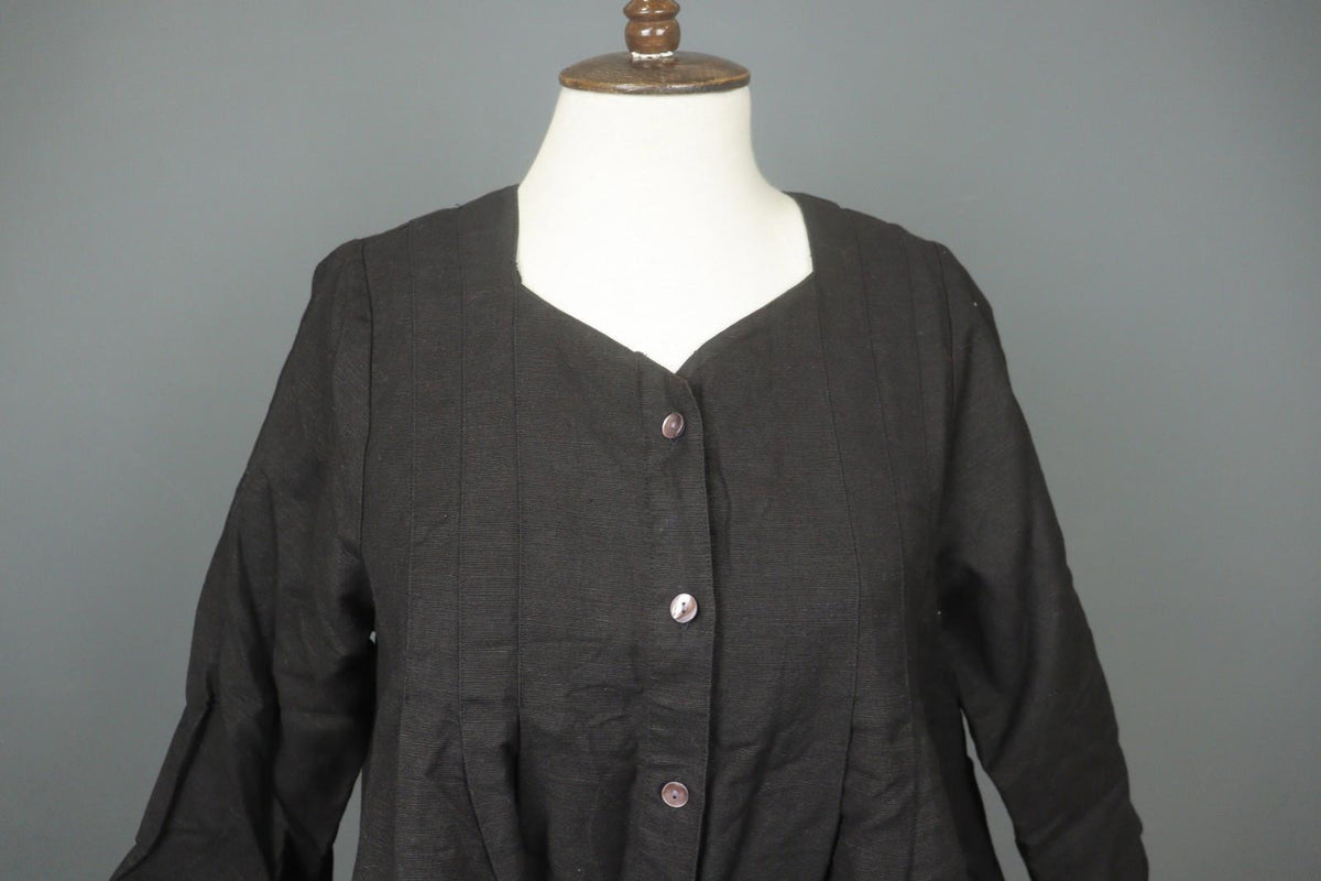 GUDRUN SJÖDEN Black Linen Pockets 3/4 Sleeve Button Front Blouse Top – Size S