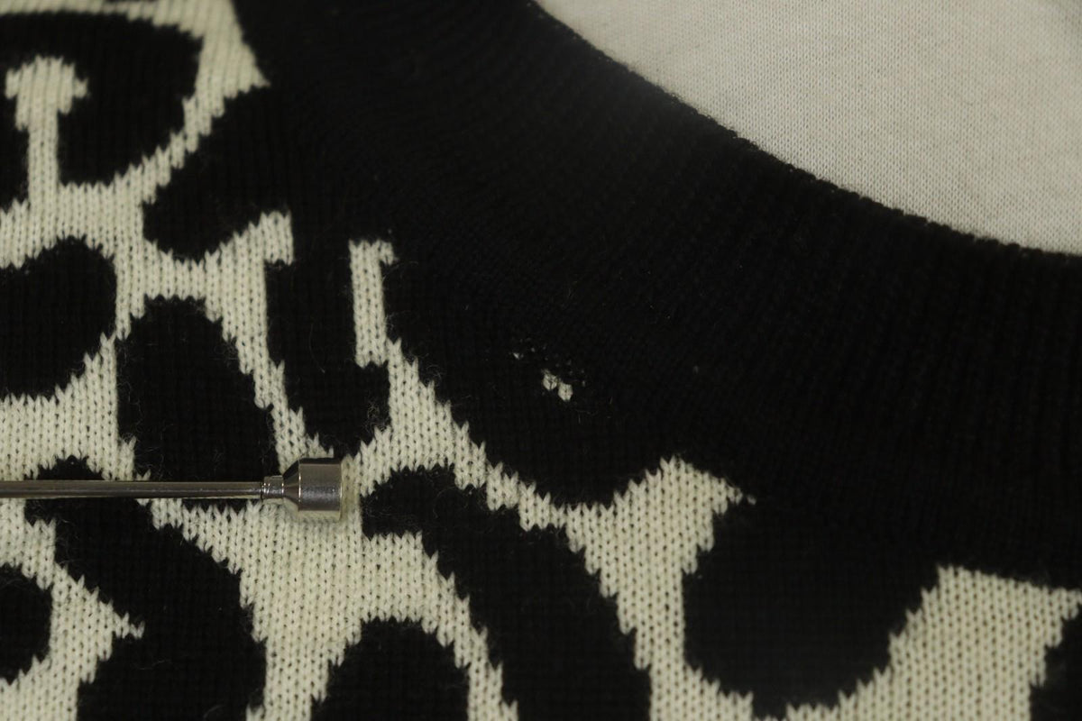 GIVENCHY Life Black White Leopard Print 100% Wool Long Sleeve Sweater Dress M/L